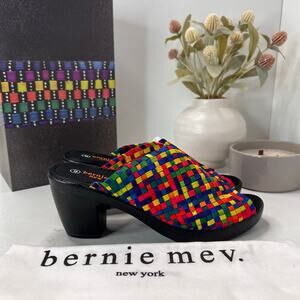 Bernie Mev Basket Weave Peep Toe Mule Sun Texas Rainbow Women 8-8.5/EU 39 NWB